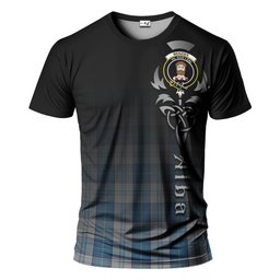 ScotsTee Shop Scottish Menzies Dress Blue and White Clan Crest Tartan T Shirt Featuring Alba Gu Brath Scotland Forever and Ever Celtic Cross