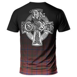 ScotsTee Shop Scottish MacRae Ancient Clan Crest Tartan T Shirt Featuring Alba Gu Brath Scotland Forever and Ever Celtic Cross