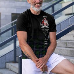 ScotsTee Shop Scottish MacRow Hunting Clan Crest Tartan T Shirt Featuring Alba Gu Brath Scotland Forever and Ever Celtic Cross