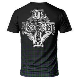 ScotsTee Shop Scottish Robertson Hunting Clan Crest Tartan T Shirt Featuring Alba Gu Brath Scotland Forever and Ever Celtic Cross
