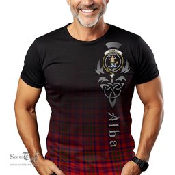 ScotsTee Shop Scottish Murray of Tulloch Modern Clan Crest Tartan T Shirt Featuring Alba Gu Brath Scotland Forever and Ever Celtic Cross