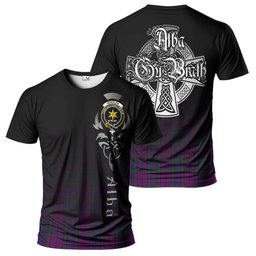 ScotsTee Shop Scottish Wardlaw Clan Crest Tartan T Shirt Featuring Alba Gu Brath Scotland Forever and Ever Celtic Cross