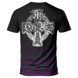 ScotsTee Shop Scottish Wardlaw Clan Crest Tartan T Shirt Featuring Alba Gu Brath Scotland Forever and Ever Celtic Cross