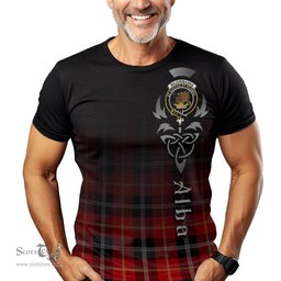 ScotsTee Shop Scottish Majoribanks Clan Crest Tartan T Shirt Featuring Alba Gu Brath Scotland Forever and Ever Celtic Cross