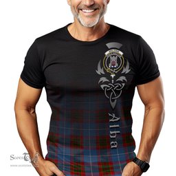 ScotsTee Shop Scottish Spalding Clan Crest Tartan T Shirt Featuring Alba Gu Brath Scotland Forever and Ever Celtic Cross