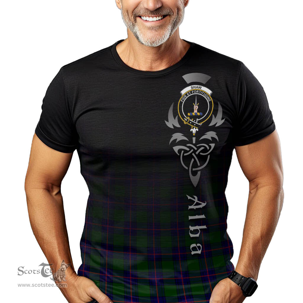 ScotsTee Shop Scottish Shaw Modern Clan Crest Tartan T Shirt Featuring Alba Gu Brath Scotland Forever and Ever Celtic Cross