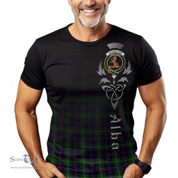 ScotsTee Shop Scottish Sutherland Modern Clan Crest Tartan T Shirt Featuring Alba Gu Brath Scotland Forever and Ever Celtic Cross