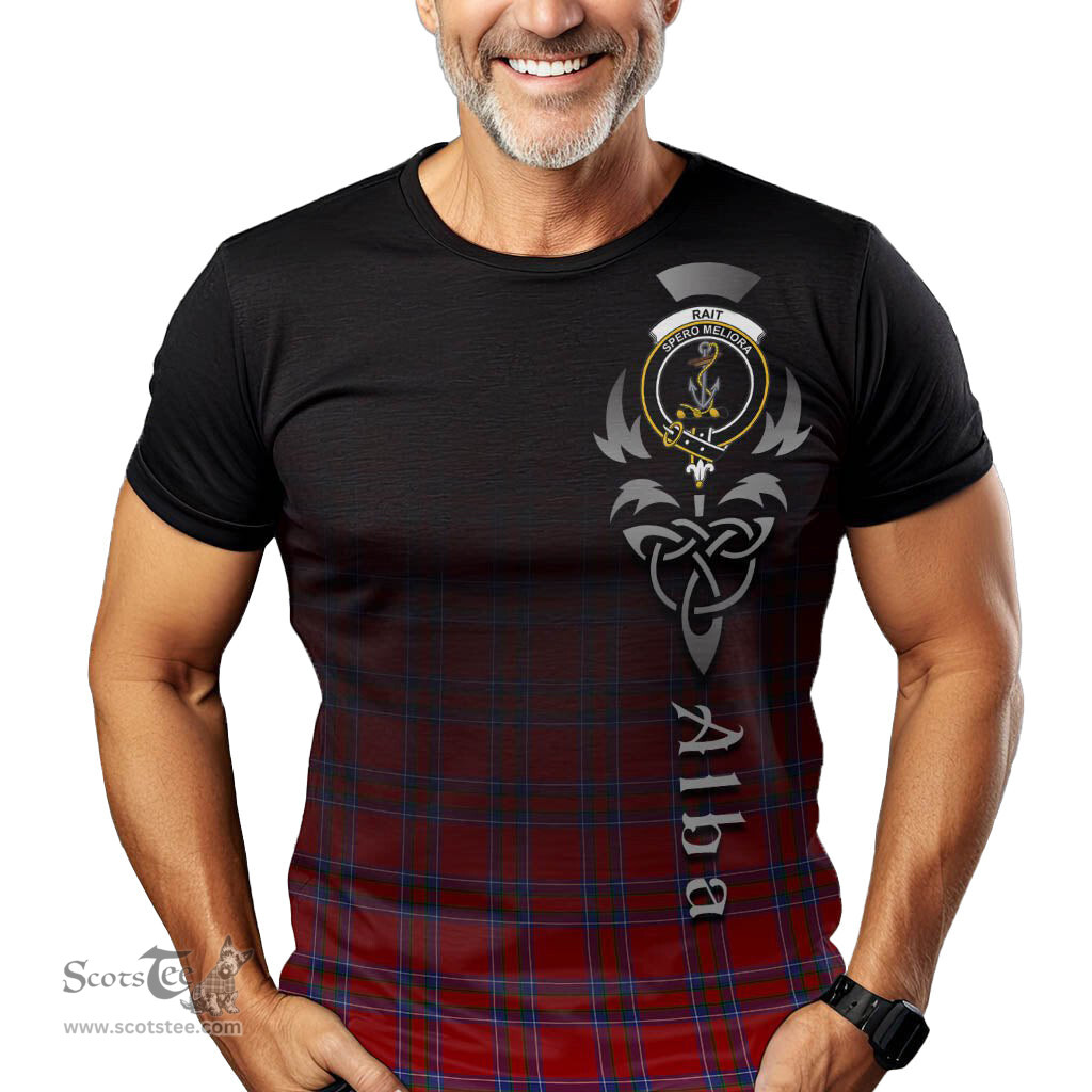 ScotsTee Shop Scottish Rait Clan Crest Tartan T Shirt Featuring Alba Gu Brath Scotland Forever and Ever Celtic Cross