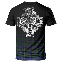 ScotsTee Shop Scottish Robertson Hunting Modern Clan Crest Tartan T Shirt Featuring Alba Gu Brath Scotland Forever and Ever Celtic Cross