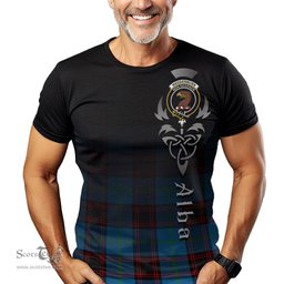 ScotsTee Shop Scottish Wedderburn Clan Crest Tartan T Shirt Featuring Alba Gu Brath Scotland Forever and Ever Celtic Cross