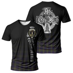 ScotsTee Shop Scottish MacLellan Clan Crest Tartan T Shirt Featuring Alba Gu Brath Scotland Forever and Ever Celtic Cross