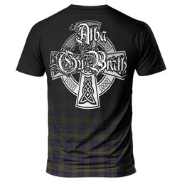 ScotsTee Shop Scottish MacLellan Clan Crest Tartan T Shirt Featuring Alba Gu Brath Scotland Forever and Ever Celtic Cross