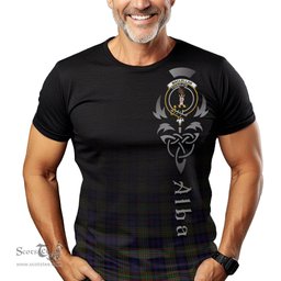 ScotsTee Shop Scottish MacLellan Clan Crest Tartan T Shirt Featuring Alba Gu Brath Scotland Forever and Ever Celtic Cross