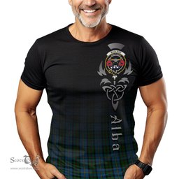 ScotsTee Shop Scottish MacLeod Green Clan Crest Tartan T Shirt Featuring Alba Gu Brath Scotland Forever and Ever Celtic Cross