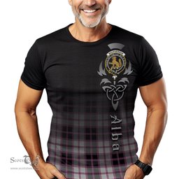 ScotsTee Shop Scottish MacPherson Hunting Modern Clan Crest Tartan T Shirt Featuring Alba Gu Brath Scotland Forever and Ever Celtic Cross