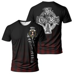 ScotsTee Shop Scottish Menzies Hunting Clan Crest Tartan T Shirt Featuring Alba Gu Brath Scotland Forever and Ever Celtic Cross