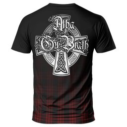 ScotsTee Shop Scottish Menzies Hunting Clan Crest Tartan T Shirt Featuring Alba Gu Brath Scotland Forever and Ever Celtic Cross