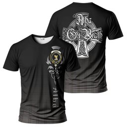 ScotsTee Shop Scottish Stewart Grey Clan Crest Tartan T Shirt Featuring Alba Gu Brath Scotland Forever and Ever Celtic Cross