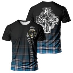 ScotsTee Shop Scottish Roberton Clan Crest Tartan T Shirt Featuring Alba Gu Brath Scotland Forever and Ever Celtic Cross