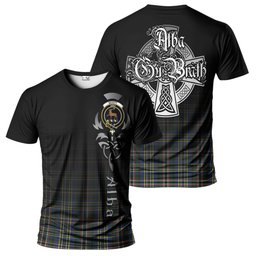 ScotsTee Shop Scottish Scott Green Modern Clan Crest Tartan T Shirt Featuring Alba Gu Brath Scotland Forever and Ever Celtic Cross