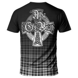 ScotsTee Shop Scottish Scott Black White Clan Crest Tartan T Shirt Featuring Alba Gu Brath Scotland Forever and Ever Celtic Cross