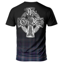 ScotsTee Shop Scottish Nevoy Clan Crest Tartan T Shirt Featuring Alba Gu Brath Scotland Forever and Ever Celtic Cross