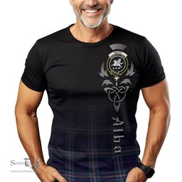 ScotsTee Shop Scottish Nevoy Clan Crest Tartan T Shirt Featuring Alba Gu Brath Scotland Forever and Ever Celtic Cross