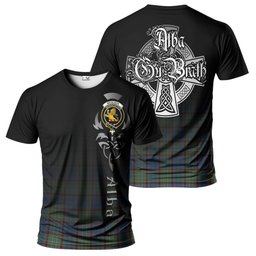 ScotsTee Shop Scottish Nicolson Hunting Ancient Clan Crest Tartan T Shirt Featuring Alba Gu Brath Scotland Forever and Ever Celtic Cross