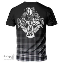 ScotsTee Shop Scottish MacRae Dress Modern Clan Crest Tartan T Shirt Featuring Alba Gu Brath Scotland Forever and Ever Celtic Cross