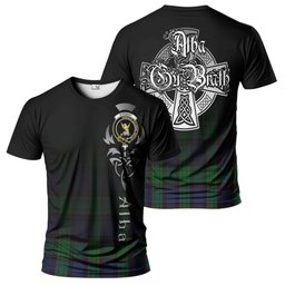 ScotsTee Shop Scottish Stewart Old Modern Clan Crest Tartan T Shirt Featuring Alba Gu Brath Scotland Forever and Ever Celtic Cross