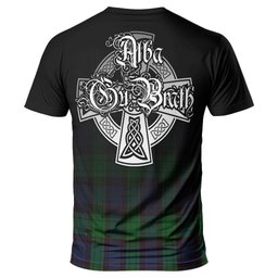 ScotsTee Shop Scottish Stewart Old Modern Clan Crest Tartan T Shirt Featuring Alba Gu Brath Scotland Forever and Ever Celtic Cross