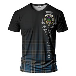 ScotsTee Shop Scottish Thomson Dress Blue Clan Crest Tartan T Shirt Featuring Alba Gu Brath Scotland Forever and Ever Celtic Cross