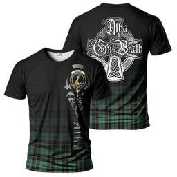 ScotsTee Shop Scottish Wallace Hunting Ancient Clan Crest Tartan T Shirt Featuring Alba Gu Brath Scotland Forever and Ever Celtic Cross