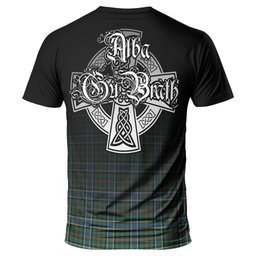 ScotsTee Shop Scottish Ogilvie (Ogilvy) Hunting Ancient Clan Crest Tartan T Shirt Featuring Alba Gu Brath Scotland Forever and Ever Celtic Cross