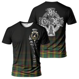 ScotsTee Shop Scottish MacMillan Old Ancient Clan Crest Tartan T Shirt Featuring Alba Gu Brath Scotland Forever and Ever Celtic Cross