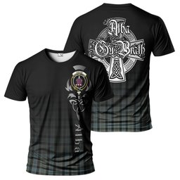ScotsTee Shop Scottish Ogilvie (Ogilvy) Hunting Clan Crest Tartan T Shirt Featuring Alba Gu Brath Scotland Forever and Ever Celtic Cross
