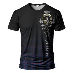 ScotsTee Shop Scottish McCoy Blue Clan Crest Tartan T Shirt Featuring Alba Gu Brath Scotland Forever and Ever Celtic Cross
