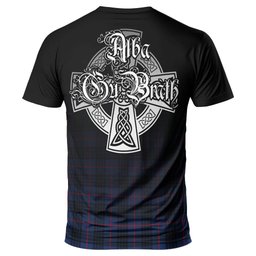 ScotsTee Shop Scottish McCoy Blue Clan Crest Tartan T Shirt Featuring Alba Gu Brath Scotland Forever and Ever Celtic Cross