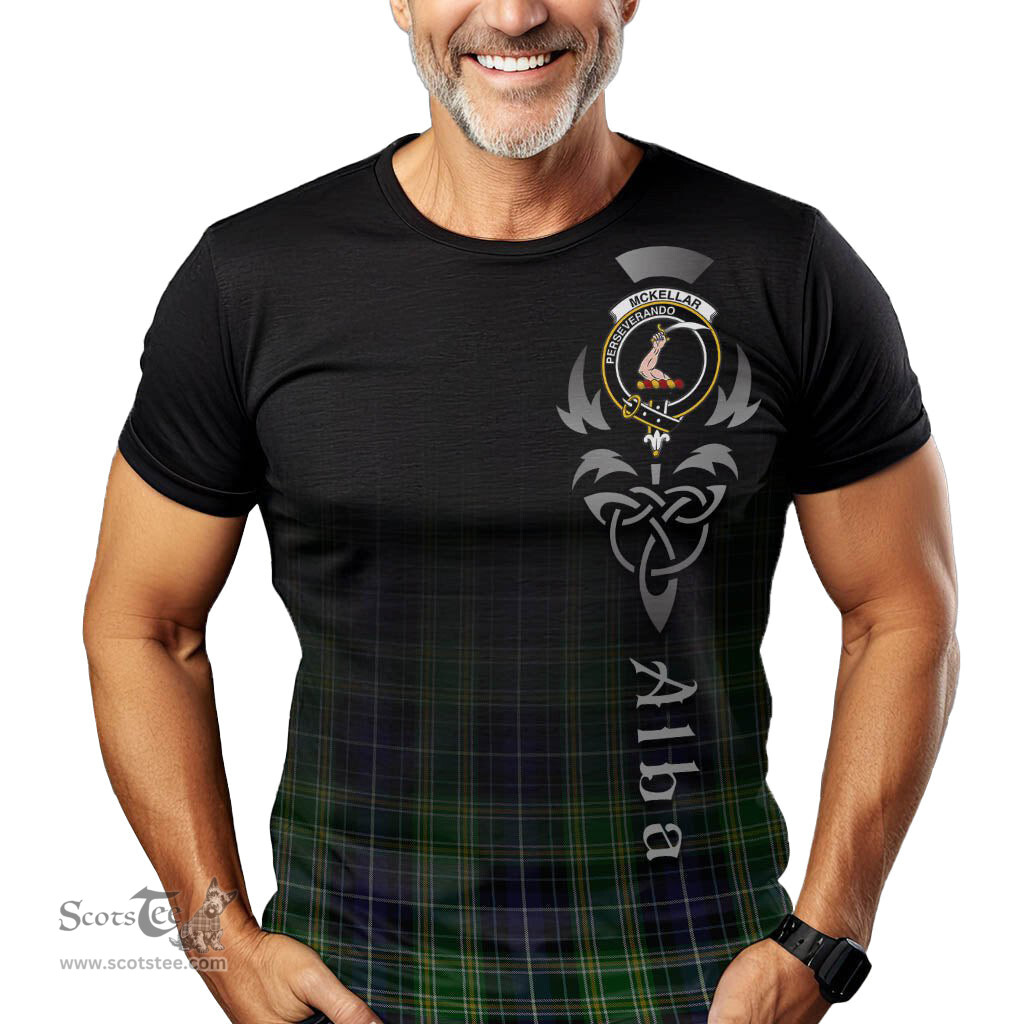 ScotsTee Shop Scottish McKellar Clan Crest Tartan T Shirt Featuring Alba Gu Brath Scotland Forever and Ever Celtic Cross