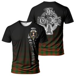 ScotsTee Shop Scottish Menzies Green Modern Clan Crest Tartan T Shirt Featuring Alba Gu Brath Scotland Forever and Ever Celtic Cross