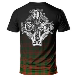 ScotsTee Shop Scottish Menzies Green Modern Clan Crest Tartan T Shirt Featuring Alba Gu Brath Scotland Forever and Ever Celtic Cross