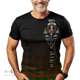 ScotsTee Shop Scottish Menzies Green Modern Clan Crest Tartan T Shirt Featuring Alba Gu Brath Scotland Forever and Ever Celtic Cross