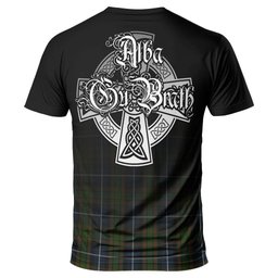 ScotsTee Shop Scottish MacRae Hunting Clan Crest Tartan T Shirt Featuring Alba Gu Brath Scotland Forever and Ever Celtic Cross