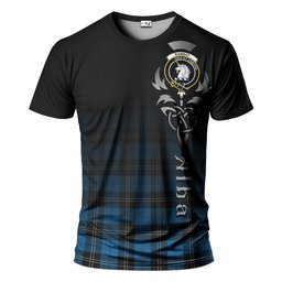 ScotsTee Shop Scottish Ramsay Blue Ancient Clan Crest Tartan T Shirt Featuring Alba Gu Brath Scotland Forever and Ever Celtic Cross