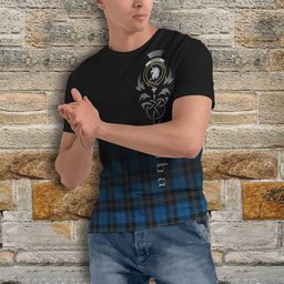 ScotsTee Shop Scottish Ramsay Blue Ancient Clan Crest Tartan T Shirt Featuring Alba Gu Brath Scotland Forever and Ever Celtic Cross