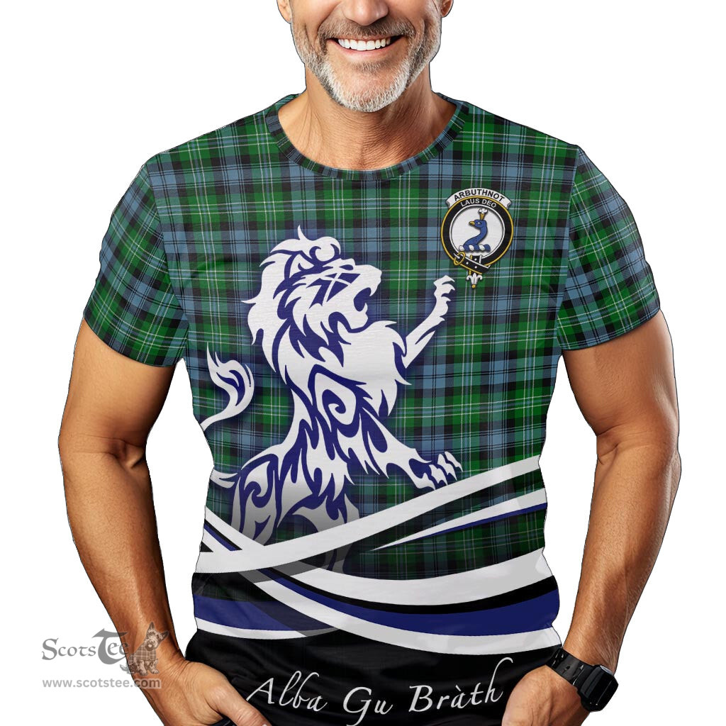 ScotsTee Shop Scottish Arbuthnot Ancient Clan Crest Tartan T Shirt Alba Gu Brath Regal Lion Emblem