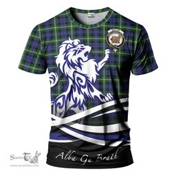 ScotsTee Shop Scottish Baillie Modern Clan Crest Tartan T Shirt Alba Gu Brath Regal Lion Emblem