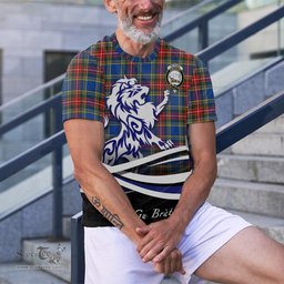 ScotsTee Shop Scottish Bethune Clan Crest Tartan T Shirt Alba Gu Brath Regal Lion Emblem