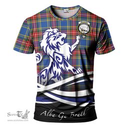 ScotsTee Shop Scottish Bethune Clan Crest Tartan T Shirt Alba Gu Brath Regal Lion Emblem