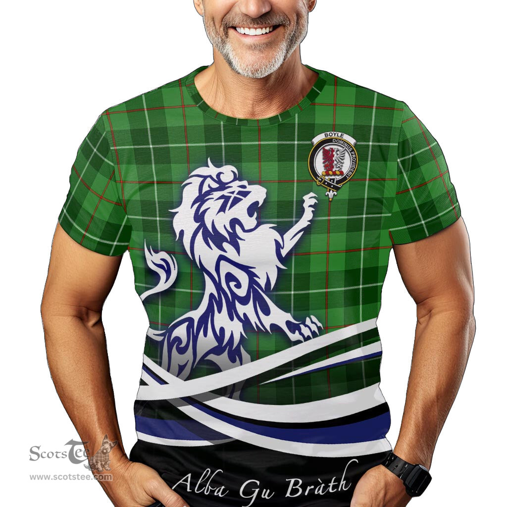 ScotsTee Shop Scottish Boyle Clan Crest Tartan T Shirt Alba Gu Brath Regal Lion Emblem